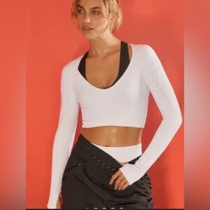 Free People Movement Good Karma White Long Sleeve Crop Top M/L